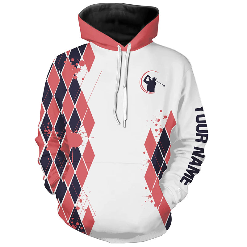 Blue and Pink argyle pattern White Golf Hoodies for Men Women Custom golf clothing NQS8575