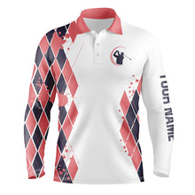 Load image into Gallery viewer, Blue and Pink argyle pattern White Golf Polo Shirt for men Custom male golf attire for men NQS8575