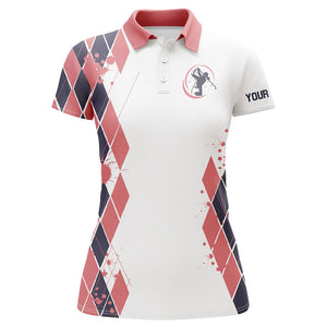 Blue and Pink argyle pattern White Golf Polo Shirt for Women Custom women's golf clothing NQS8575