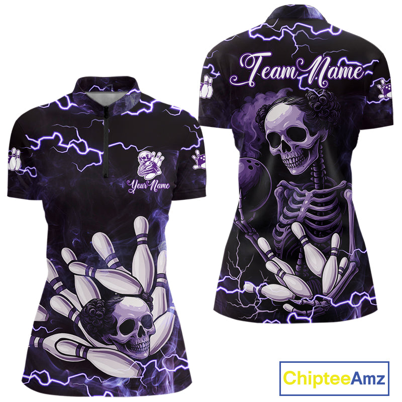 Purple Lightning Thunder Women Skull Bowling Team Shirts For Women Custom Bowling Uniform Outfit NQS10971