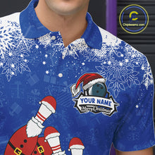 Load image into Gallery viewer, Mens bowling shirts Custom Funny Christmas snowflake Santa Bowling Ball pins Team Jersey | Blue NQS11142