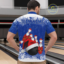 Load image into Gallery viewer, Mens bowling shirts Custom Funny Christmas snowflake Santa Bowling Ball pins Team Jersey | Blue NQS11142
