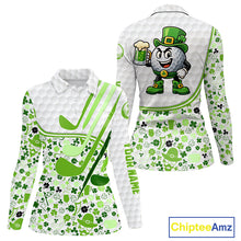 Load image into Gallery viewer, Personalized Funny Golf beer Green clover pattern golf clubs St Patrick's Day polo shirt for women NQS11144