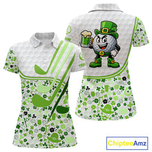 Load image into Gallery viewer, Personalized Funny Golf beer Green clover pattern golf clubs St Patrick's Day polo shirt for women NQS11144
