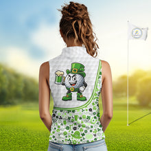 Load image into Gallery viewer, Personalized Funny Golf beer Green clover pattern golf clubs St Patrick's Day Sleeveless polo shirt NQS11144