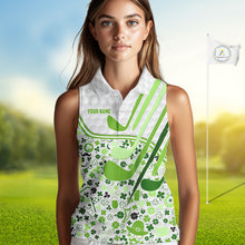 Load image into Gallery viewer, Personalized Funny Golf beer Green clover pattern golf clubs St Patrick's Day Sleeveless polo shirt NQS11144
