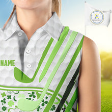 Load image into Gallery viewer, Personalized Funny Golf beer Green clover pattern golf clubs St Patrick's Day Sleeveless polo shirt NQS11144