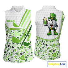 Load image into Gallery viewer, Personalized Funny Golf beer Green clover pattern golf clubs St Patrick's Day Sleeveless polo shirt NQS11144