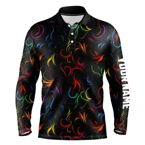Colorful Rainbow Fire pattern Mens golf polos shirts custom golf attire for men NQS9300