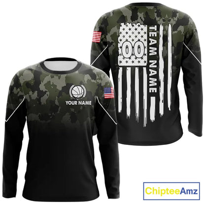 Black and Green Camo Basketball Team Jerseys Custom American Flag Patriotic Basketball Shirts NQS11356
