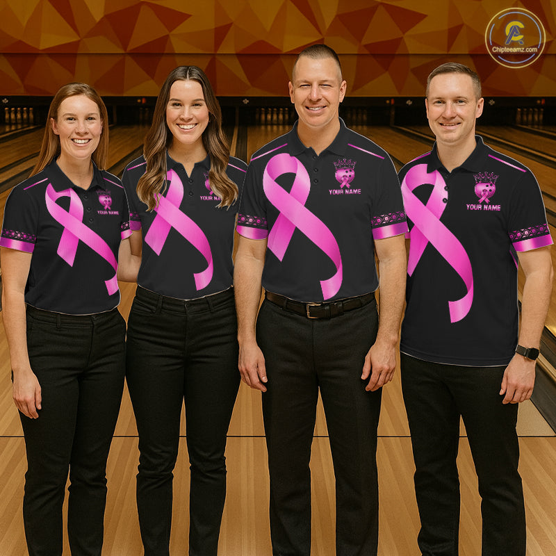 Black and Pink ribbon Breast Cancer Bowling ball Shirts for Men Custom Bowling Team jerseys NQS11691
