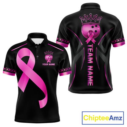 Black and Pink ribbon Breast Cancer Bowling ball Shirts for Men Custom Bowling Team jerseys NQS11691