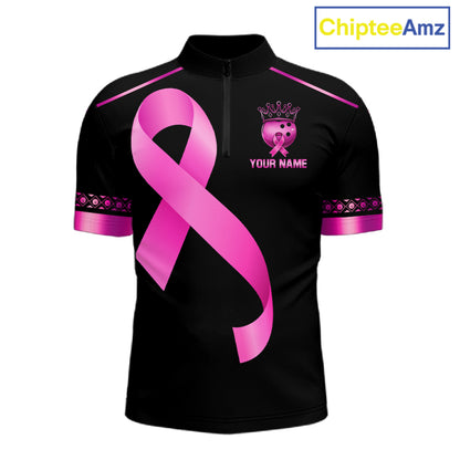Black and Pink ribbon Breast Cancer Bowling ball Shirts for Men Custom Bowling Team jerseys NQS11691