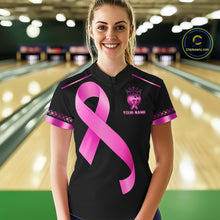 Load image into Gallery viewer, Black and Pink ribbon Breast Cancer Bowling ball Shirts for Women Custom Bowling Team jerseys NQS11691