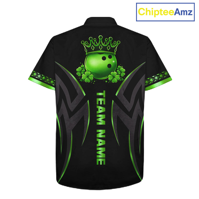 Black and Green clovers St Patrick's Day Bowling Button-up Shirt Custom Hawaiian Bowling Team jerseys NQS11692