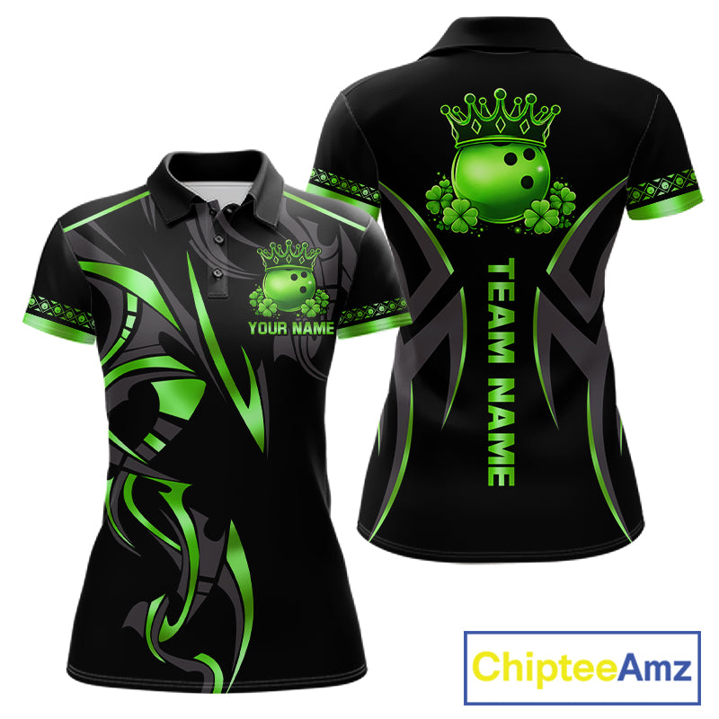 Black and Green clovers St Patrick's Day Bowling Shirts for Women Custom Bowling Team jerseys NQS11692