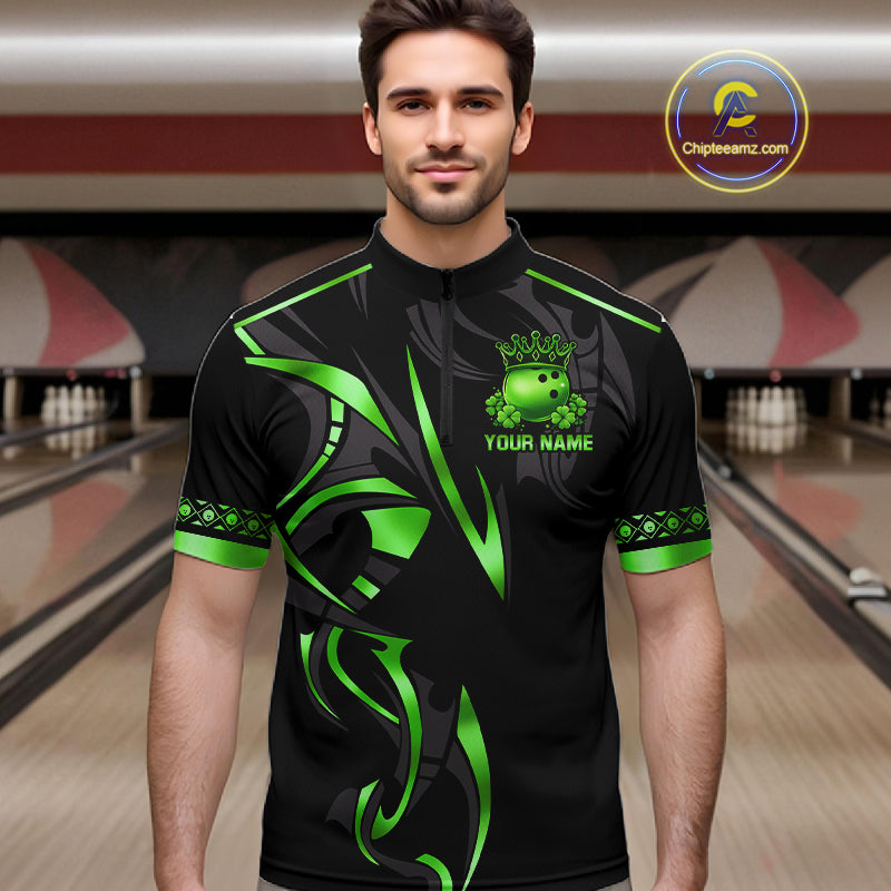 Black and Green clovers St Patrick's Day Bowling Shirts for Men Custom Bowling Team jerseys NQS11692