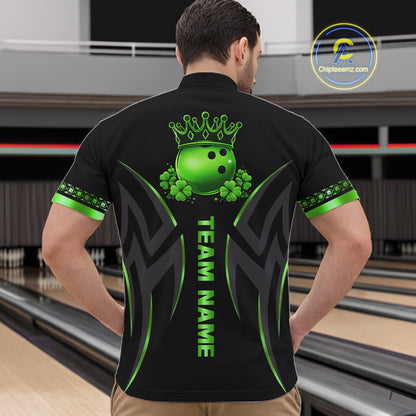 Black and Green clovers St Patrick's Day Bowling Shirts for Men Custom Bowling Team jerseys NQS11692