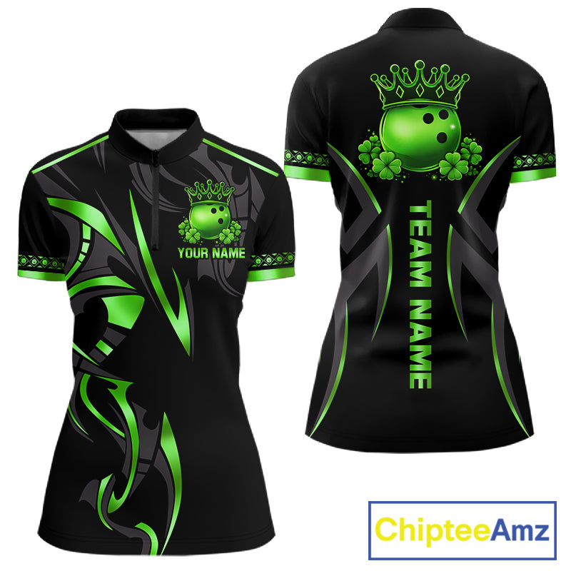 Black and Green clovers St Patrick's Day Bowling Shirts for Women Custom Bowling Team jerseys NQS11692