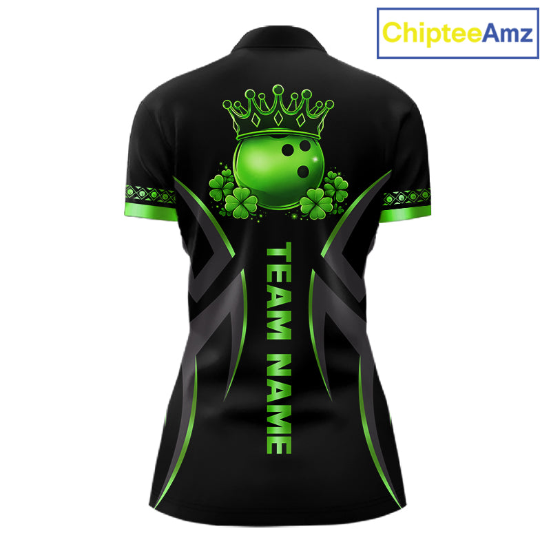 Black and Green clovers St Patrick's Day Bowling Shirts for Women Custom Bowling Team jerseys NQS11692