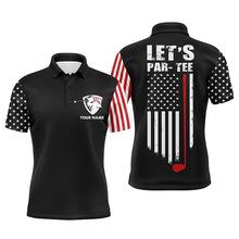Load image into Gallery viewer, American flag golf polo shirt for men custom Let's par tee patriotic mens golf shirts | Black NQS5363