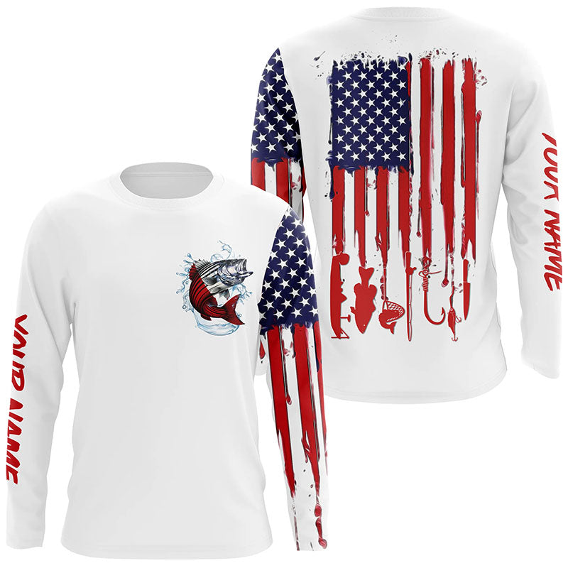 American flag Striped bass fishing personalized patriotic UV Protection Striper Fishing Shirts for men NQS5592