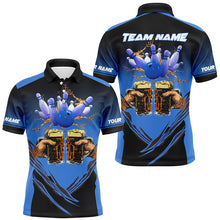 Load image into Gallery viewer, Bowling Beer Black and Blue Bowling Polo, 1/4 Quarter zip shirts Custom Mens Team Bowling jerseys NQS8159