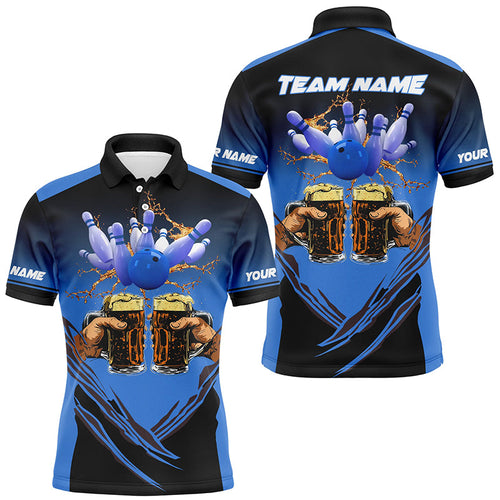 Bowling Beer Black and Blue Bowling Polo, 1/4 Quarter zip shirts Custom Mens Team Bowling jerseys NQS8159
