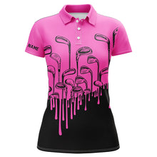 Load image into Gallery viewer, Pink and black golf clubs Women golf polo shirts custom golf attire for ladies, golf gifts for women NQS8586