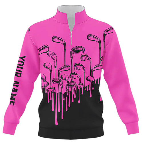 Pink and black golf clubs Quarter zip golf sweatshirt custom golf sweater golf gifts NQS8586