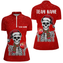 Load image into Gallery viewer, Skull Christmas Women Bowling Polo, Quarter Zip shirt custom bowling jersey Xmas Gift for team | Red NQS8835