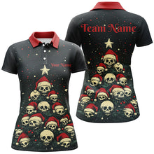 Load image into Gallery viewer, Funny Skull Christmas Tree Women Bowling Polo, Quarter Zip shirts custom Xmas Team bowling jerseys NQS8836