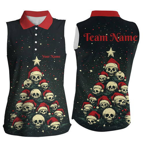 Funny Skull Christmas Tree Women Bowling Sleeveless Polo shirts custom Xmas Team bowling jerseys NQS8836