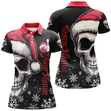 Load image into Gallery viewer, Red and Black Christmas Skull Women Bowling Polo, Quarter Zip shirts custom Xmas Team bowling jerseys NQS8837