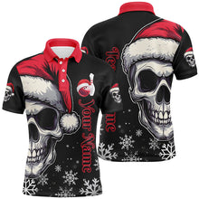 Load image into Gallery viewer, Red and Black Christmas Skull Mens Bowling Polo, Quarter Zip shirts custom Xmas Team bowling jerseys NQS8837