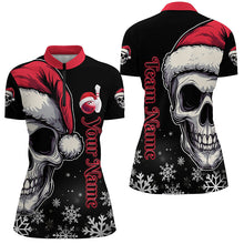 Load image into Gallery viewer, Red and Black Christmas Skull Women Bowling Polo, Quarter Zip shirts custom Xmas Team bowling jerseys NQS8837