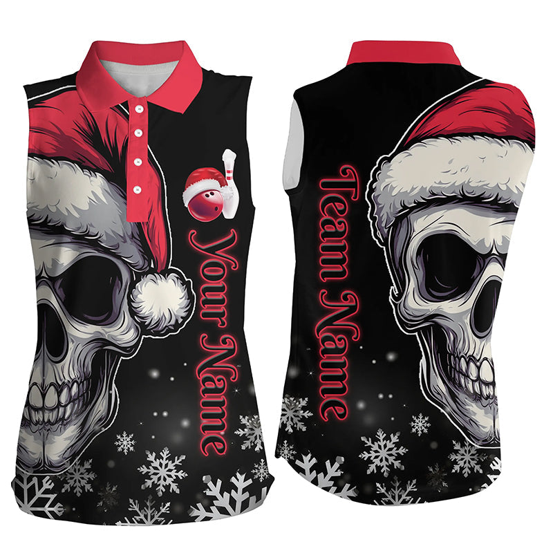 Red and Black Christmas Skull Women Bowling Sleeveless Polo shirts custom Xmas Team bowling jerseys NQS8837