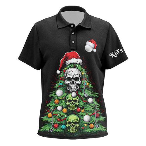 Funny Skull Golf Christmas Tree Kid golf polo shirts custom kid golf top unique Christmas golf gift NQS8838