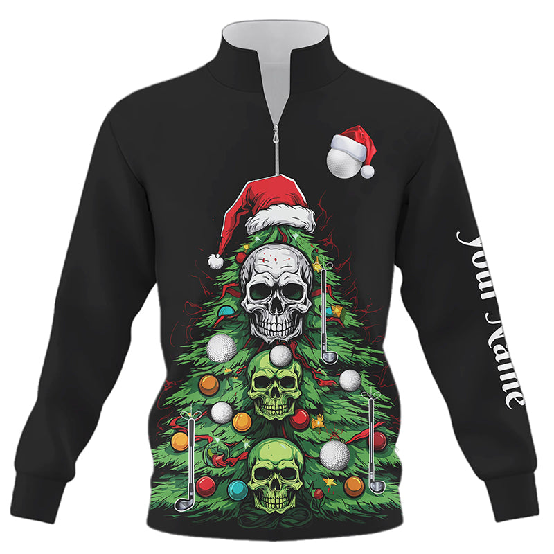 Skull Golf Christmas Tree Quarter zip golf sweatshirt custom sweater golf top Christmas golf gift NQS8838