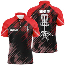 Load image into Gallery viewer, Red Disc golf basket camo custom name &amp; number Men disc golf polo shirts, disc golf outfit NQS9066