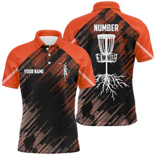 Load image into Gallery viewer, Orange Disc golf basket camo custom name &amp; number Men disc golf polo shirts, disc golf outfit NQS9067