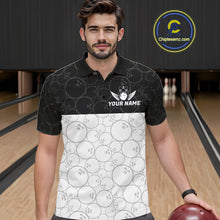 Load image into Gallery viewer, Black and White Bowling Camo Polo, 1/4 Zip Shirts for Men Custom Bowling Team League Bowlers Outfit NQS11701
