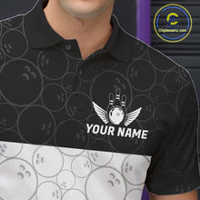 Load image into Gallery viewer, Black and White Bowling Camo Polo, 1/4 Zip Shirts for Men Custom Bowling Team League Bowlers Outfit NQS11701