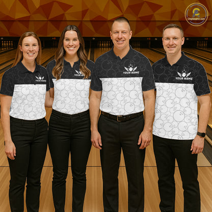 Black and White Bowling Camo Polo, 1/4 Zip Shirts for Men Custom Bowling Team League Bowlers Outfit NQS11701