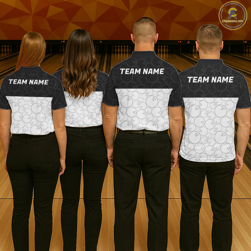 Black and White Bowling Camo Polo, 1/4 Zip Shirts for Men Custom Bowling Team League Bowlers Outfit NQS11701