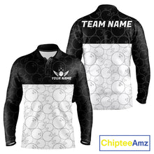 Load image into Gallery viewer, Black and White Bowling Camo Polo, 1/4 Zip Shirts for Men Custom Bowling Team League Bowlers Outfit NQS11701
