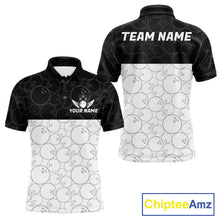 Load image into Gallery viewer, Black and White Bowling Camo Polo, 1/4 Zip Shirts for Men Custom Bowling Team League Bowlers Outfit NQS11701