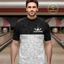 Load image into Gallery viewer, Black and White Bowling Camo Polo, 1/4 Zip Shirts for Men Custom Bowling Team League Bowlers Outfit NQS11701