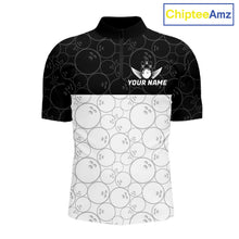 Load image into Gallery viewer, Black and White Bowling Camo Polo, 1/4 Zip Shirts for Men Custom Bowling Team League Bowlers Outfit NQS11701