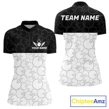 Load image into Gallery viewer, Black and White Bowling Camo Polo, 1/4 Zip Shirts for Women Custom Bowling Team League Bowlers Outfit NQS11701